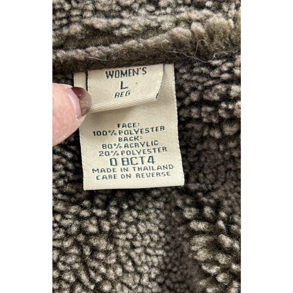 L.L. Bean Women's Large Sherpa Lined Faux Suede Coat Jacket Brown Button Collar - Picture 7 of 11